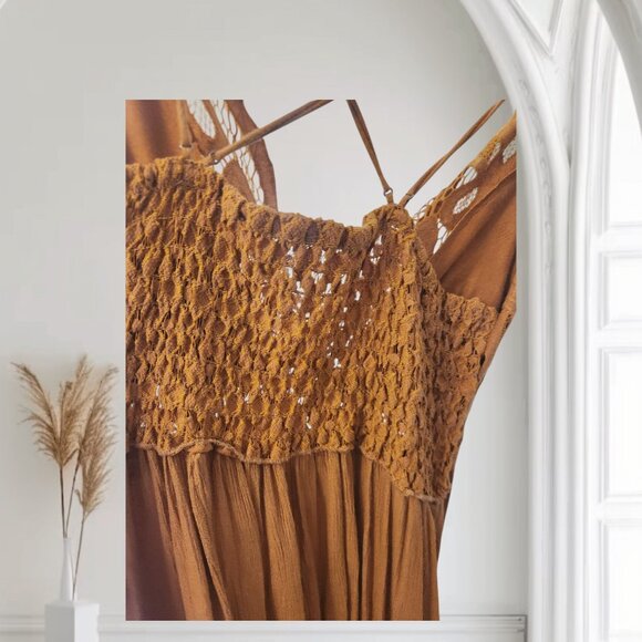 Free People One Womens Adella Slip Dress Golden Yellow Lace Spaghetti Strap - Picture 4 of 7